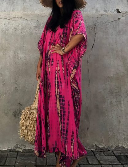 Tie-dyed rose red robe dress - Image 6