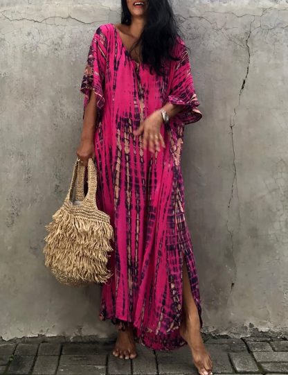 Tie-dyed rose red robe dress - Image 5