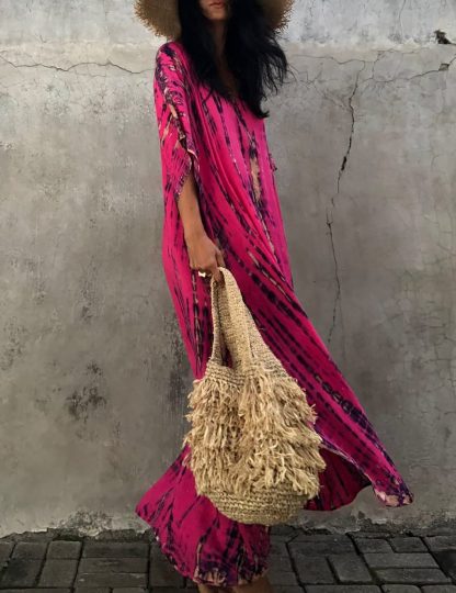 Tie-dyed rose red robe dress - Image 4