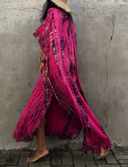 Tie-dyed rose red robe dress - Image 2