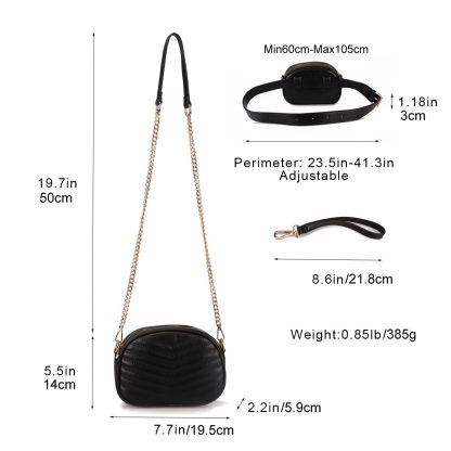 Black V-Stripe Chain Crossbody Bag - Image 5