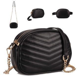 Black V-Stripe Chain Crossbody Bag