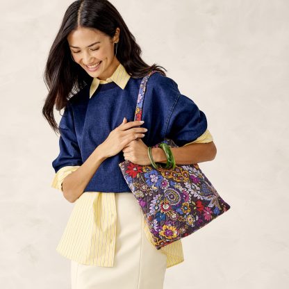 Vintage Floral Art Woven Quilted Tote Bag - Image 2