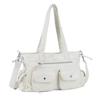 Simple double pocket white tote