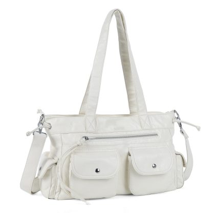 Simple double pocket white tote