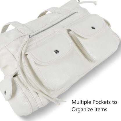 Simple double pocket white tote - Image 4