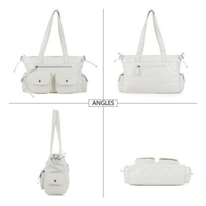 Simple double pocket white tote - Image 2