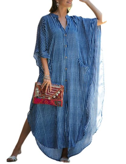 Striped shirt-style robe dress - Image 6