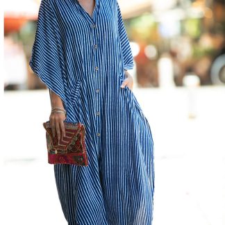 Striped shirt-style robe dress