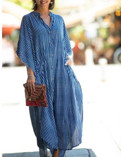 Striped shirt-style robe dress