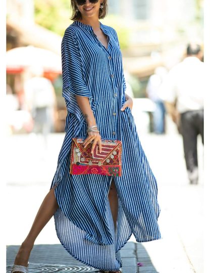 Striped shirt-style robe dress - Image 4