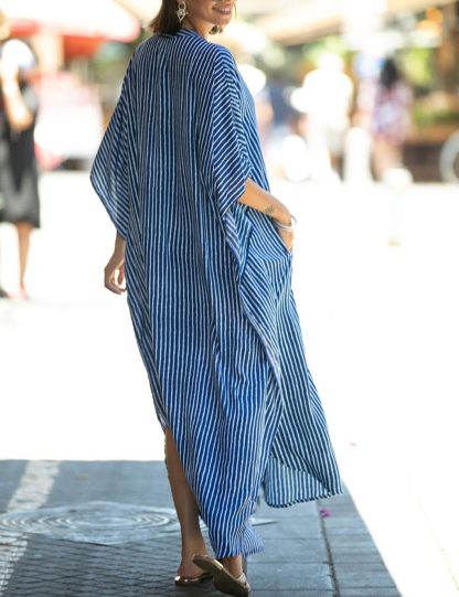 Striped shirt-style robe dress - Image 2
