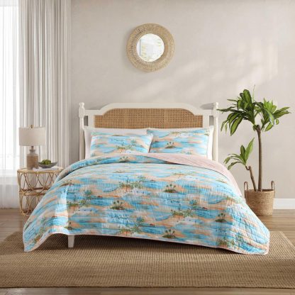 Seaside Coconut Tree Print Three-Piece Bedspread Set - Image 8