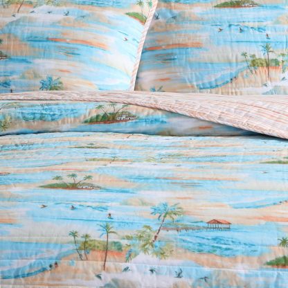 Seaside Coconut Tree Print Three-Piece Bedspread Set - Image 5