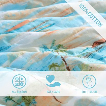 Seaside Coconut Tree Print Three-Piece Bedspread Set - Image 3