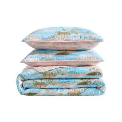 Seaside Coconut Tree Print Three-Piece Bedspread Set - Image 2
