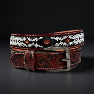 Ethnic style beaded carved belt