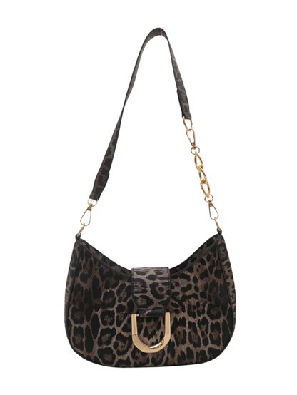 Leopard print asymmetrical chain underarm bag - Image 6