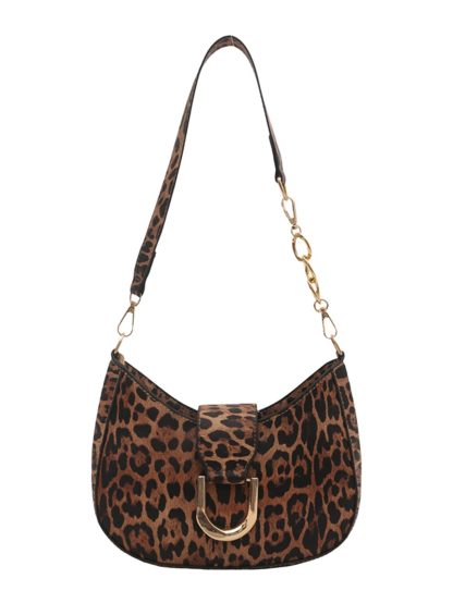 Leopard print asymmetrical chain underarm bag - Image 5
