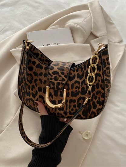Leopard print asymmetrical chain underarm bag - Image 2
