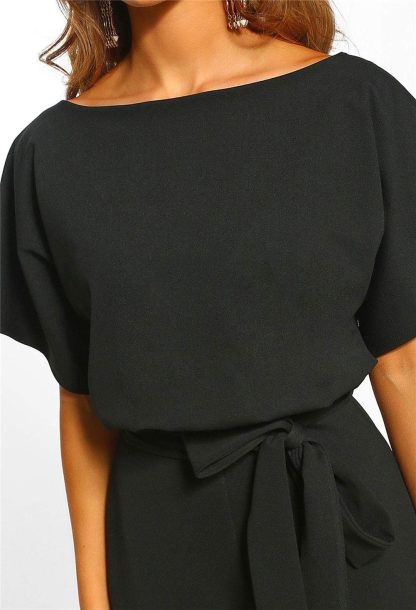 Women's boat neck tie wide-leg jumpsuit - Image 5
