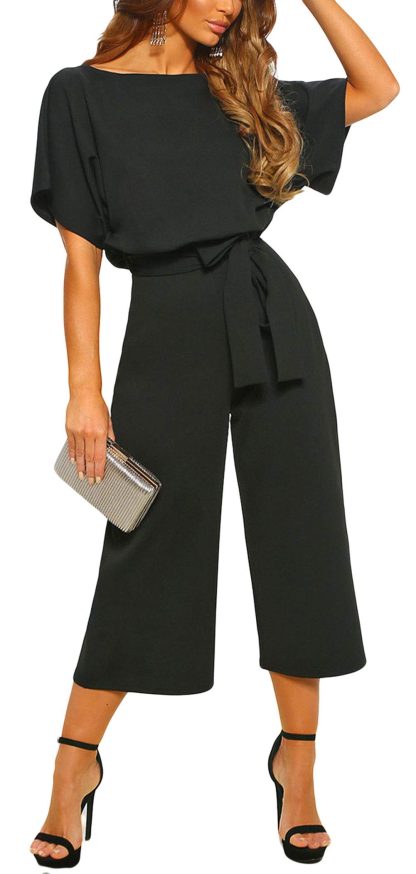 Women's boat neck tie wide-leg jumpsuit - Image 4