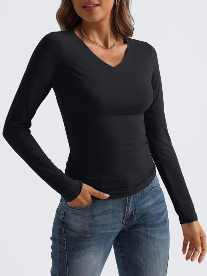 Women's Black V-Neck Long Sleeve Cropped Top - Image 6