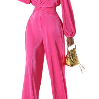 Women's Twisted Lantern Sleeve Wide-Leg Jumpsuit
