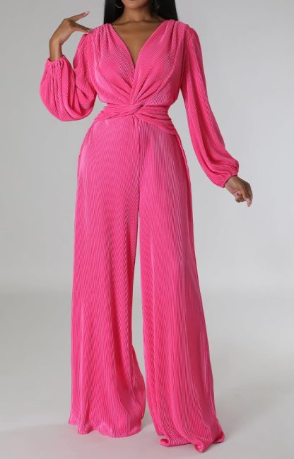 Women's Twisted Lantern Sleeve Wide-Leg Jumpsuit - Image 3