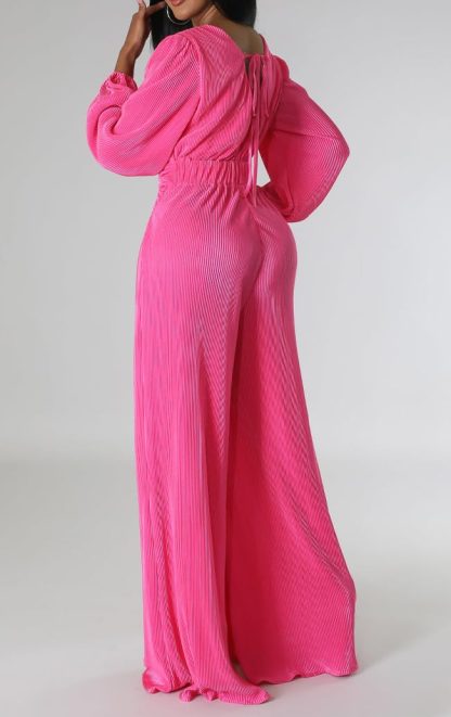 Women's Twisted Lantern Sleeve Wide-Leg Jumpsuit - Image 2