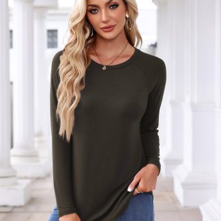 Slouchy Raglan Sleeve Long Sleeve Top with Curved Hem
