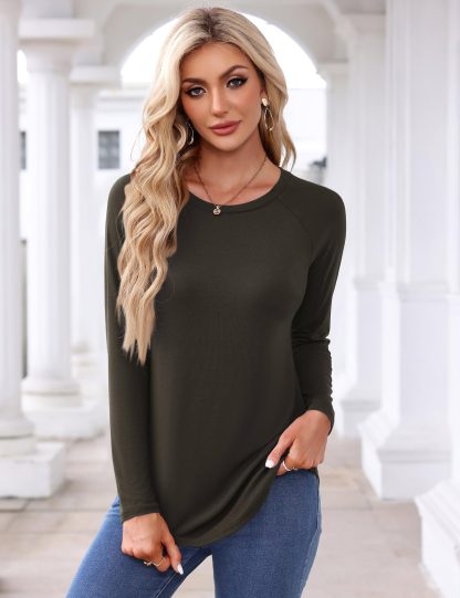 Slouchy Raglan Sleeve Long Sleeve Top with Curved Hem