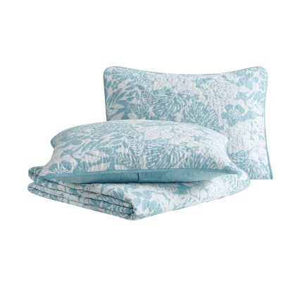 Blue and white yarn-dyed jacquard bed cover three-piece set - Image 2