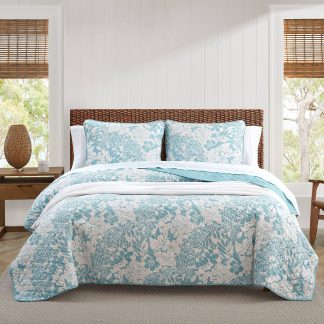 Blue and white yarn-dyed jacquard bed cover three-piece set