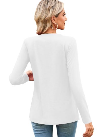 Simple round neck pleated long sleeve top - Image 5