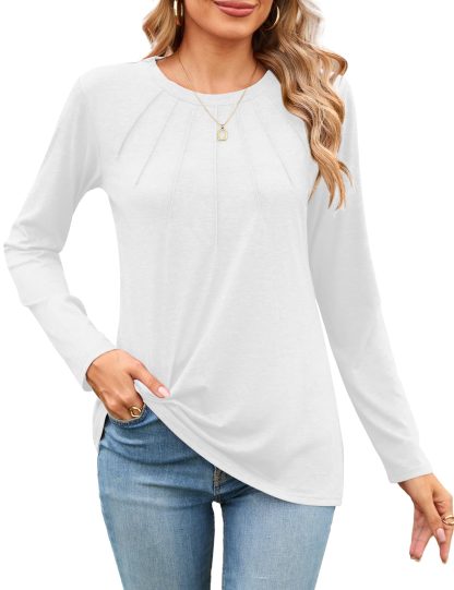 Simple round neck pleated long sleeve top - Image 3