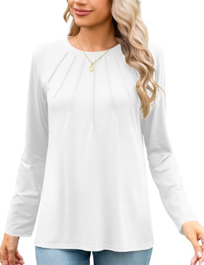 Simple round neck pleated long sleeve top - Image 2