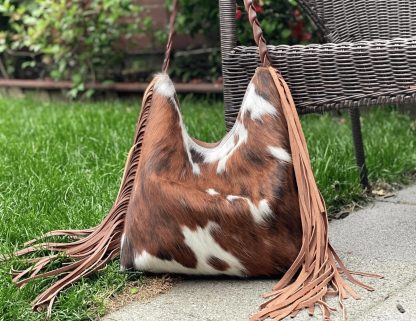 Handmade cowhide and suede tassel hobo bag - Image 5