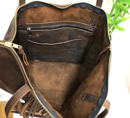 Handmade cowhide and suede tassel hobo bag - Image 4