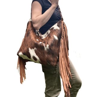 Handmade cowhide and suede tassel hobo bag