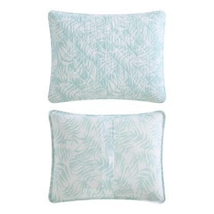 Light blue leaf-patterned quilted three-piece bedspread set - Image 5