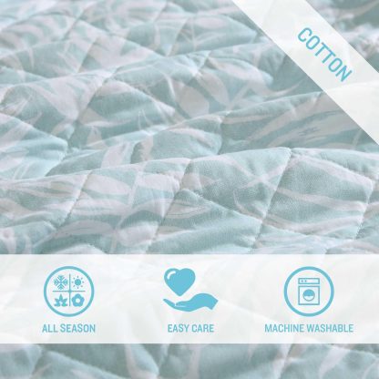 Light blue leaf-patterned quilted three-piece bedspread set - Image 4