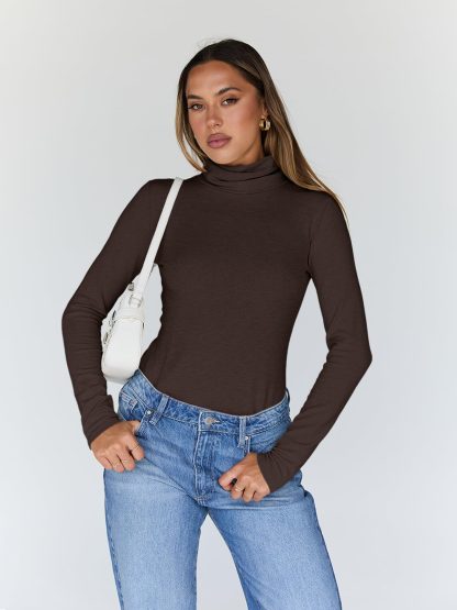 Women's Black Turtleneck Long Sleeve Bodysuit