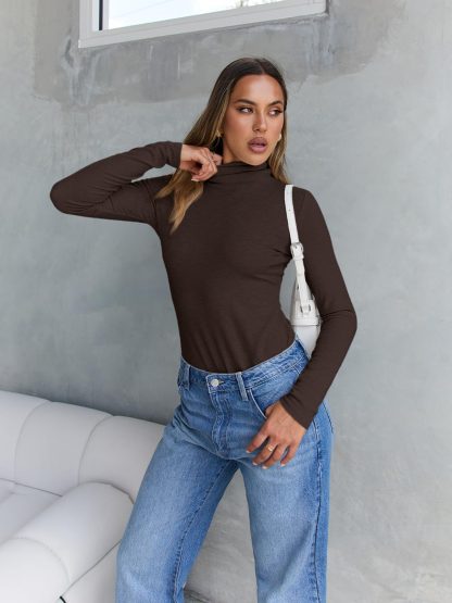 Women's Black Turtleneck Long Sleeve Bodysuit - Image 2