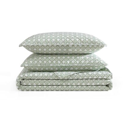 Light green diamond pattern three-piece bed cover set - Image 3
