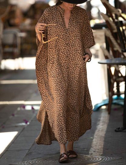 Leopard print loose robe dress - Image 4