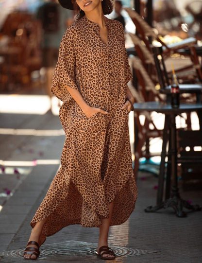 Leopard print loose robe dress - Image 3