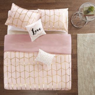 Blush and gold geometric bedding
