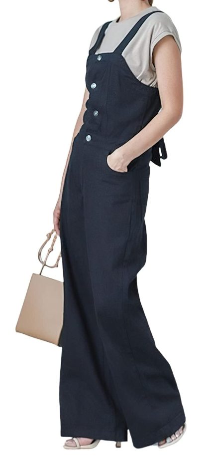 Women's button-down wide-leg denim overalls