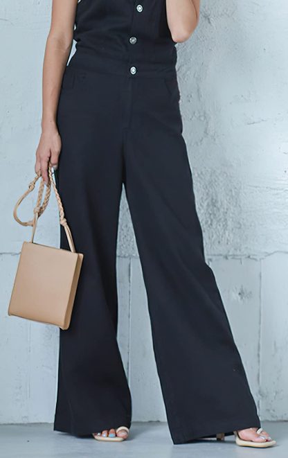 Women's button-down wide-leg denim overalls - Image 2